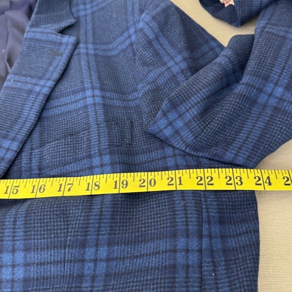 Isaia Wool Blue Plaid Windowpane Blazer Size 48 (58EU) Unfinished Sleeves - Picture 12 of 15